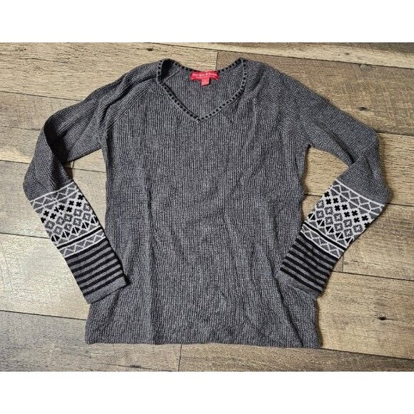 Krimson Klover Sweater VNeck Ski Alpine Fair Isle Waffle Knit Merino Wool Large - Picture 2 of 7